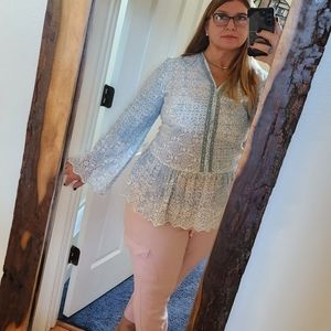 Eyelet lace blue & white Large baby doll blouse